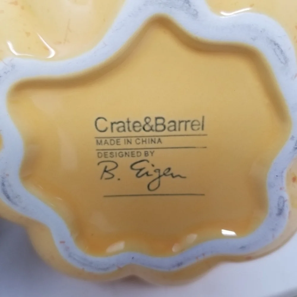 Crate and Barrel Flecked Vase Planter Gourd Squash Yellow Green Signed B Eigler